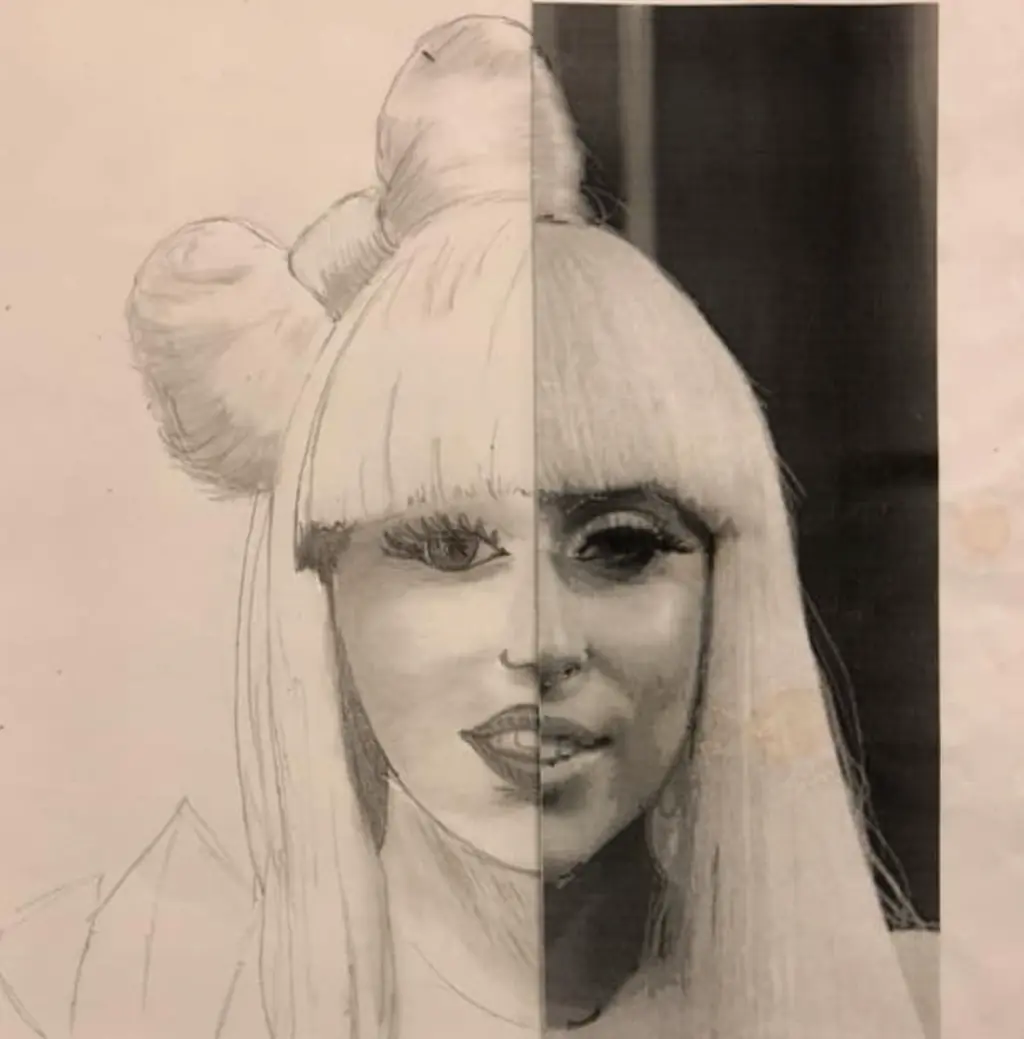 A detailed pencil portrait drawn by a student